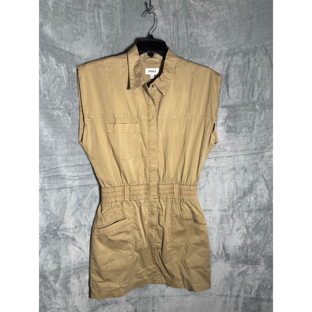 Pistola Rosie Dress Women L Tan Sleeveless Utility Mini‎ Elastic Waist coconut